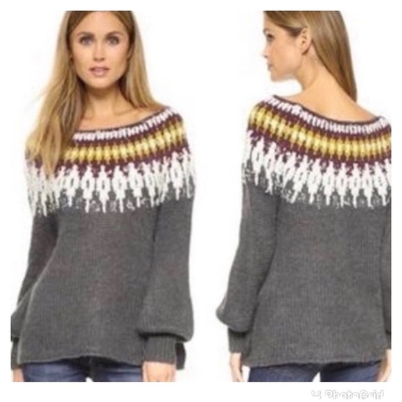 Free People Fair Isle Gray Sweater Size M - Picture 3 of 8